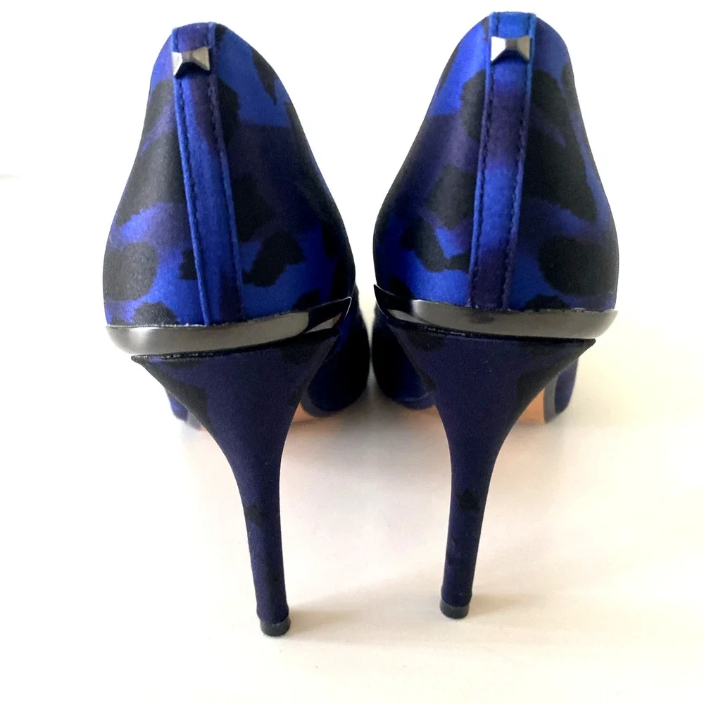 TED BAKER Navy Star Leopard Iziie Toe Stiletto Slip On Pump Point Blue Satin 5